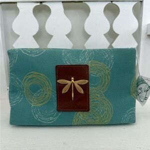 ADD-LIBB Teal Clutch with Gold Dragonfly Accent NEW